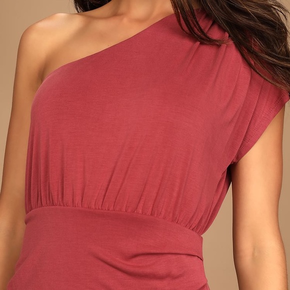 Lulus NWT Raise a Glass Rusty Rose Maube One-Shoulder Wrap Midi Dress V Day - Picture 5 of 6